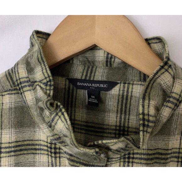 Banana Republic Plaid Ruffle Collar Button Down Shirt Women’s M Wool Blend Green - Picture 6 of 10